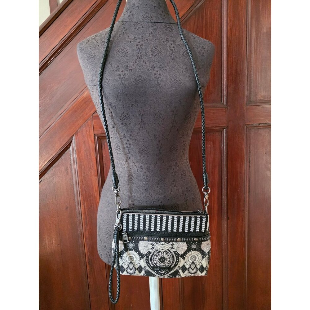 Sakroots Black & White Crossbody Bag With Adjustable Strap & Mandala Pattern New